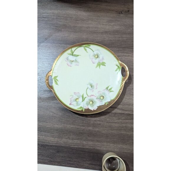 Hand Painted Vintage Bavarian Porcelain Platter With Pink Floral Design & Gold H - Picture 5 of 8